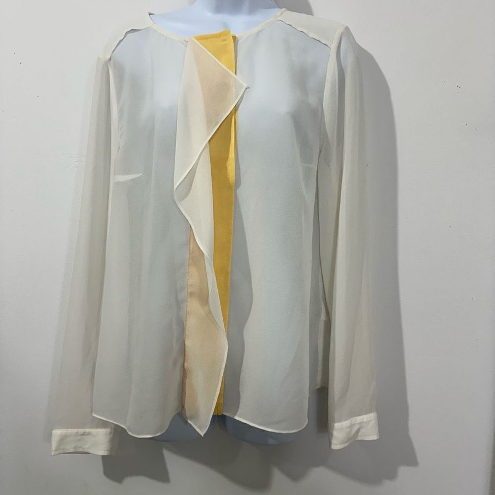 DKNY white long sleeve blouse size L   A602